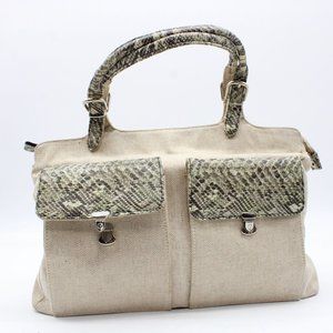Vintage Aspects New York Handbag Womens Beige Canvas Multipocket Tote Bag